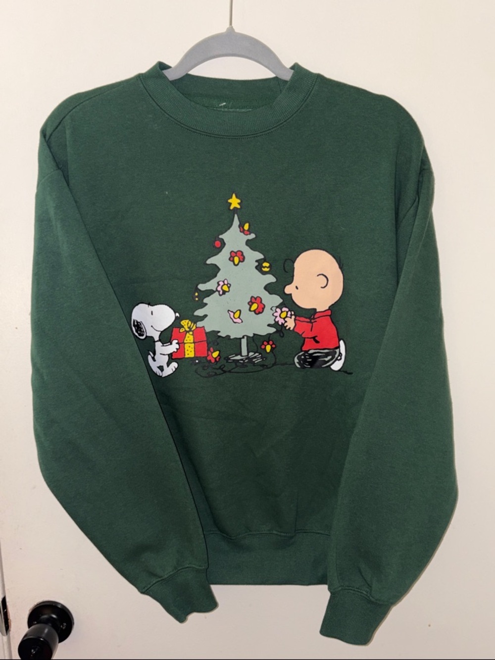 Peanuts Dark Green Crewneck Sweatshirt with Charlie Brown & Snoopy